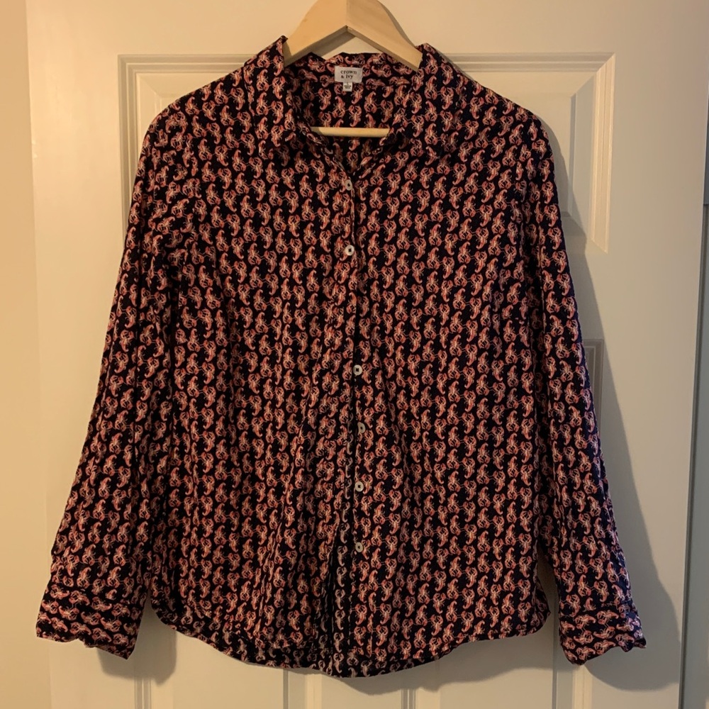 Crown & Ivy Pink and Navy Lobster 🦞 Button Down Shirt